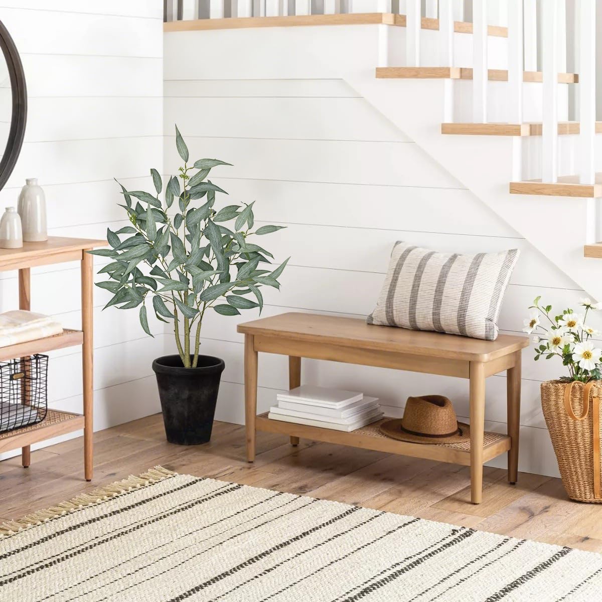 Artificial Eucalyptus Tree in White Pot – 3FT Faux Indoor Plant for Home Décor, Modern Greenery for Living Room, Bedroom, Office – Realistic Silk Leaves, Minimalist Planter