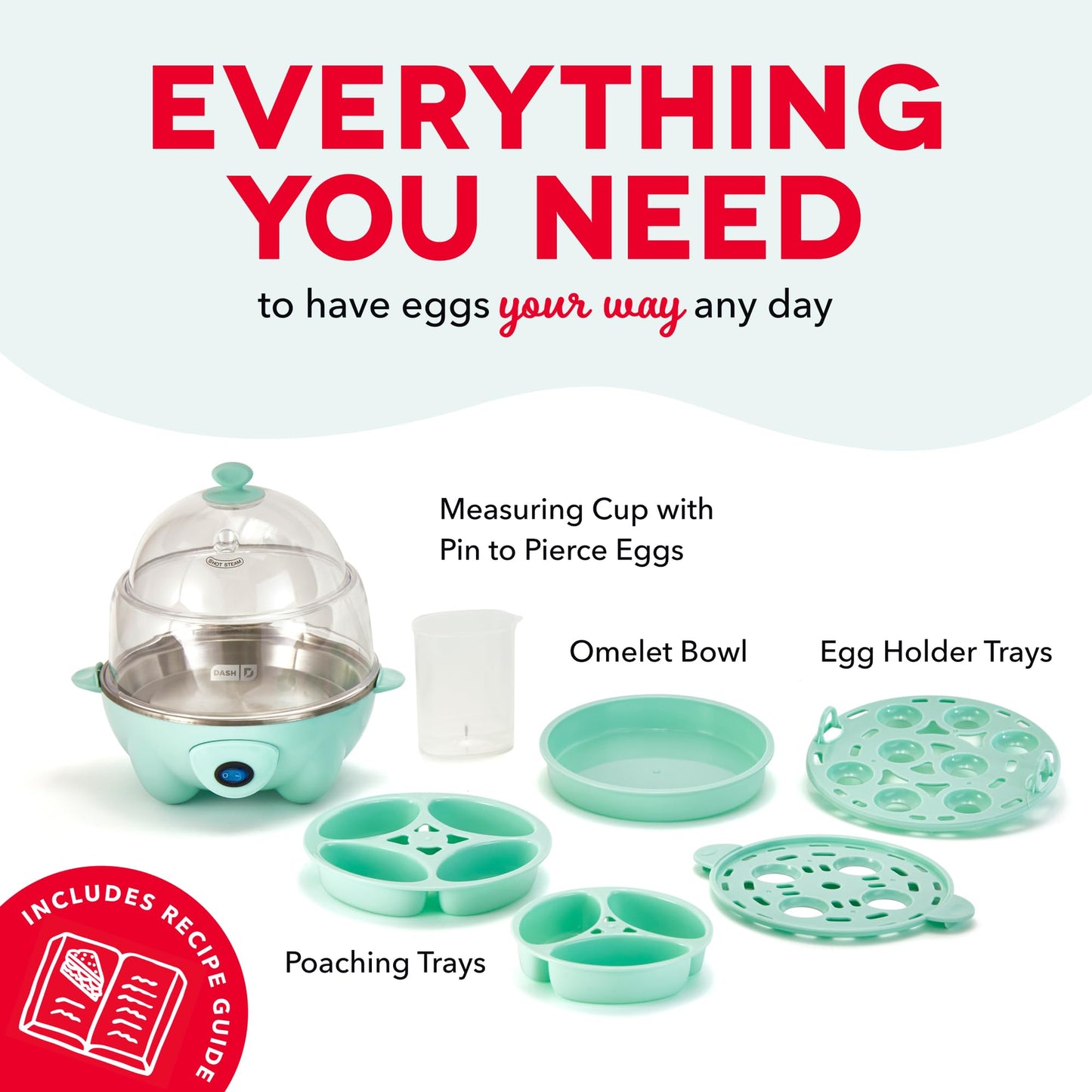 Dash Deluxe Egg Cooker - Boiler, Poacher & Steamer - Includes Measuring & Recipe Guide - Dishwasher Safe - BPA Free - Holds 12 Eggs, Aqua