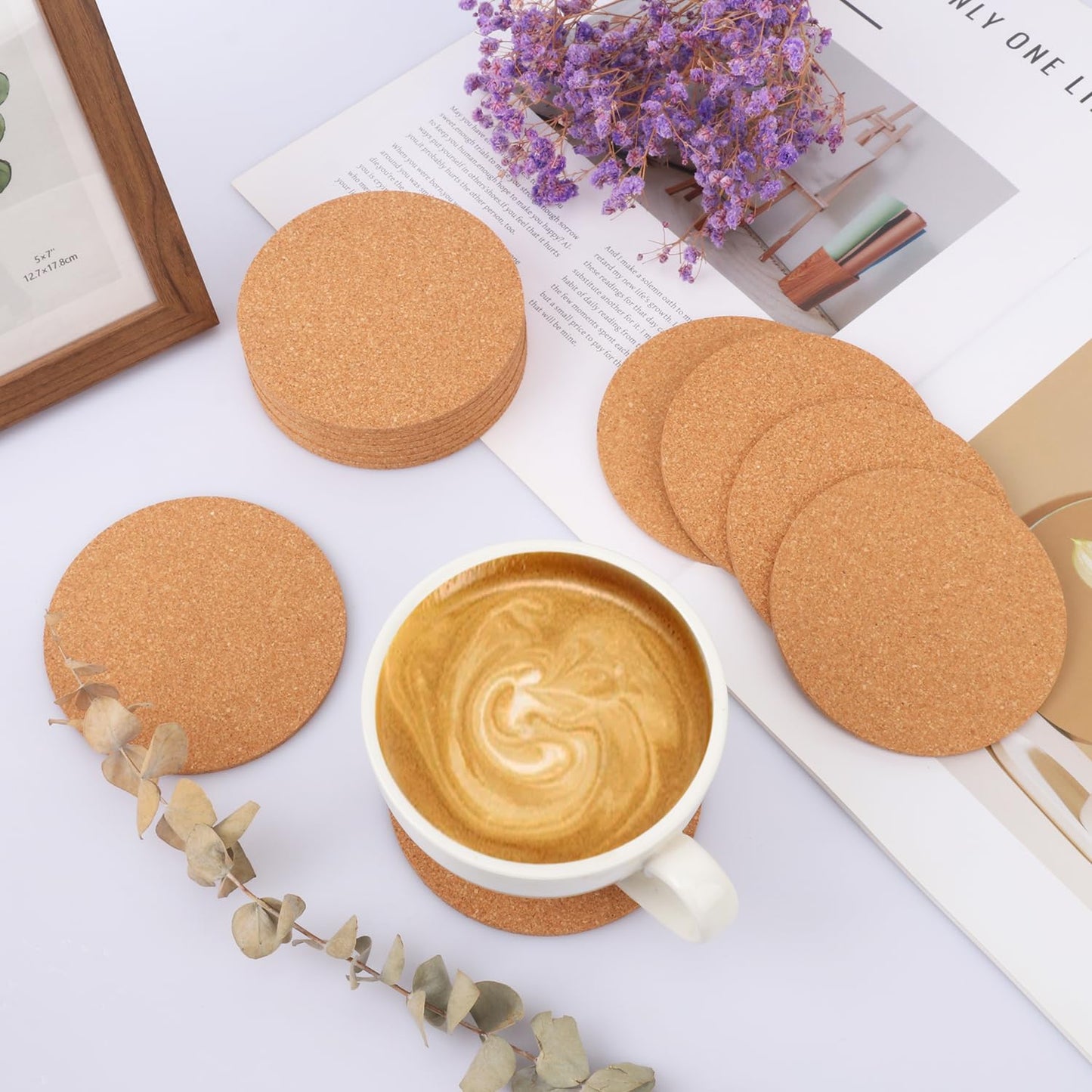 Geytetqi 150 Pieces 3.6 Inch Cork Coasters for Drinks, 90 mm Round Cork Coasters, Non-Slip, Heat-Resistant, Absorbent & Reusable, Perfect for DIY Crafts and Home Tabletop Decoration