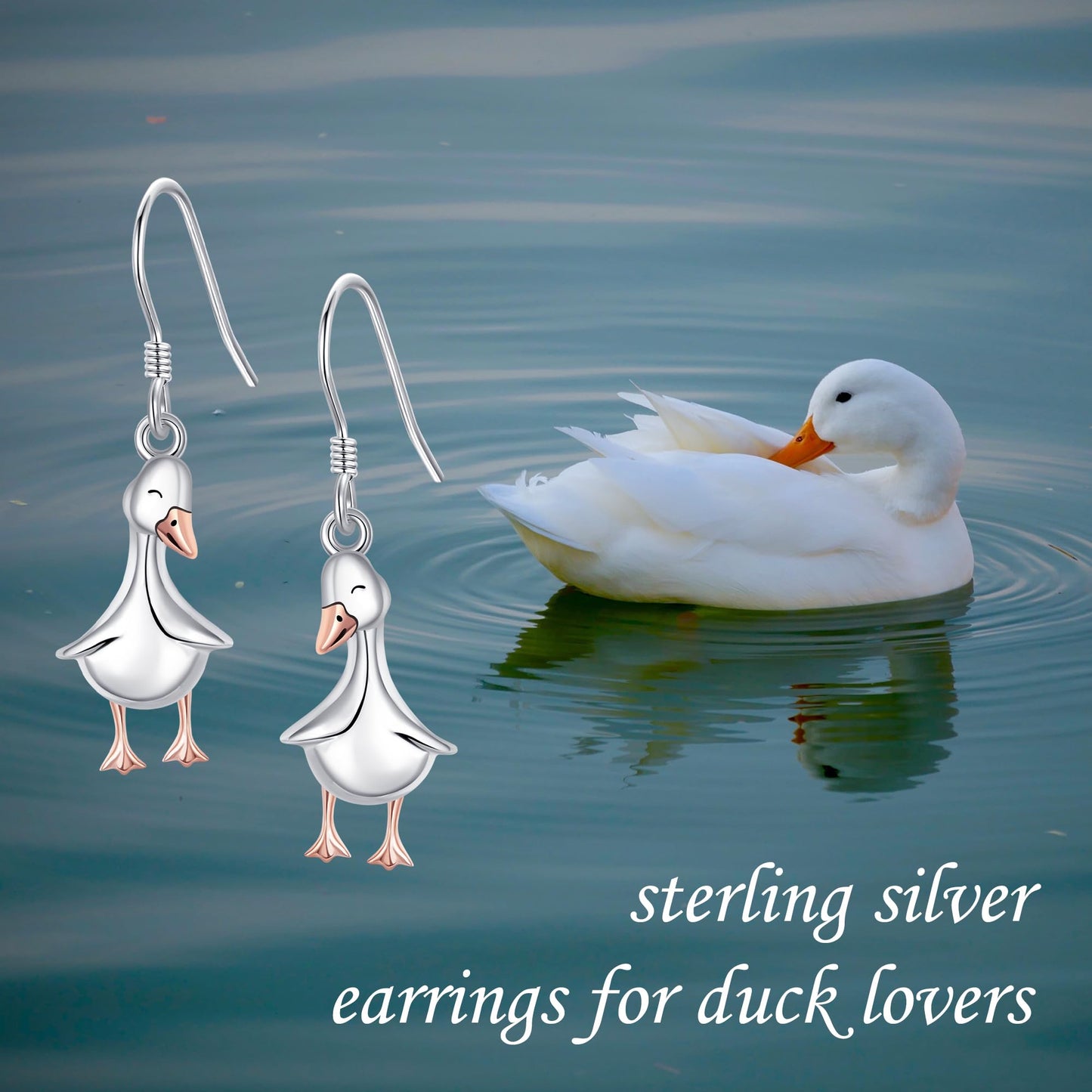 Duck Earrings S925 Sterling Silver Duck Dangle Earrings Duck Jewelry Gifts for Duck Lovers for Women