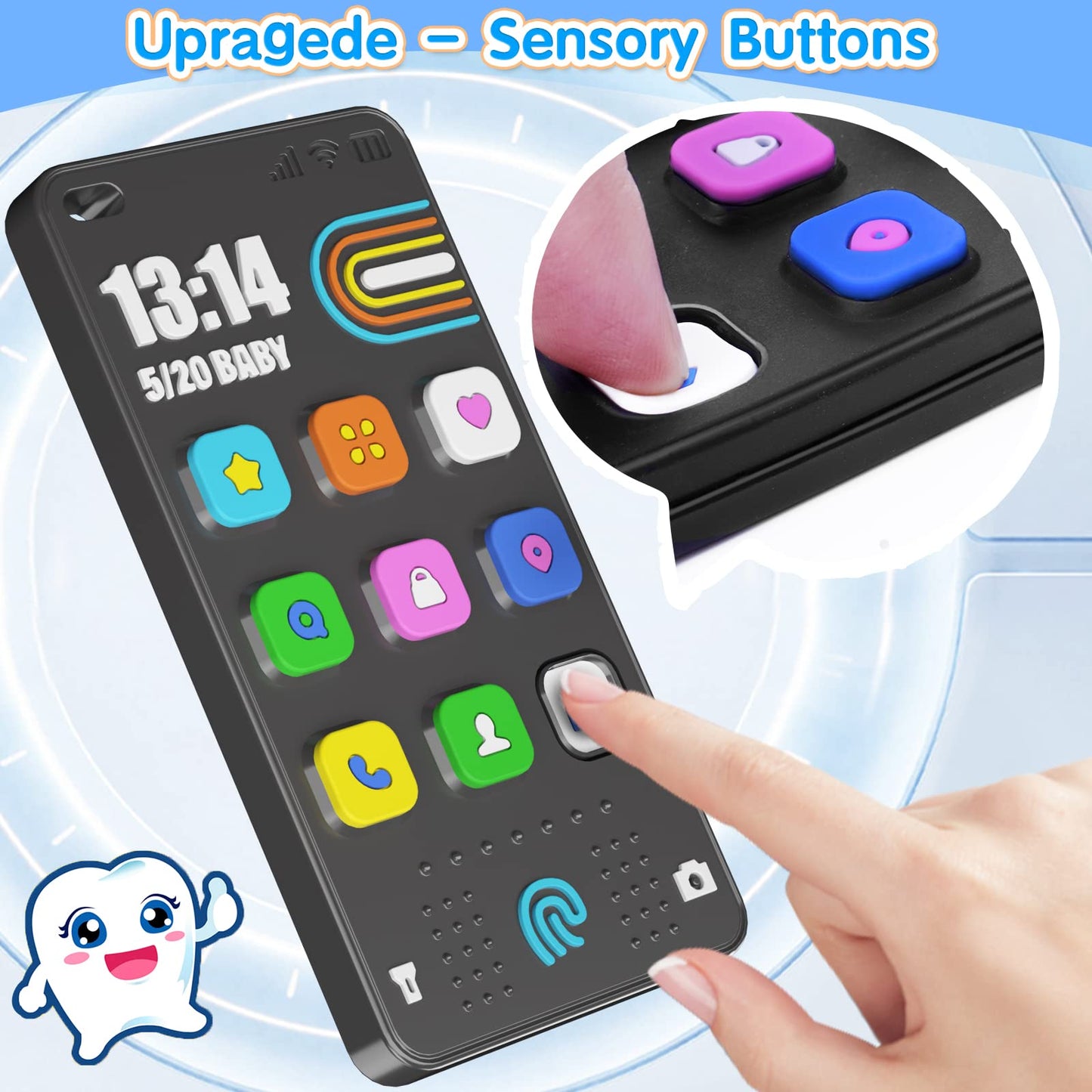 Kaodezhu TV Remote Control Shape Baby Teething Toys and Phone Shape Teether Toys for Babies 6-12 Months, Soft Flexible Silicone Chew Toys for Baby - Black Blue
