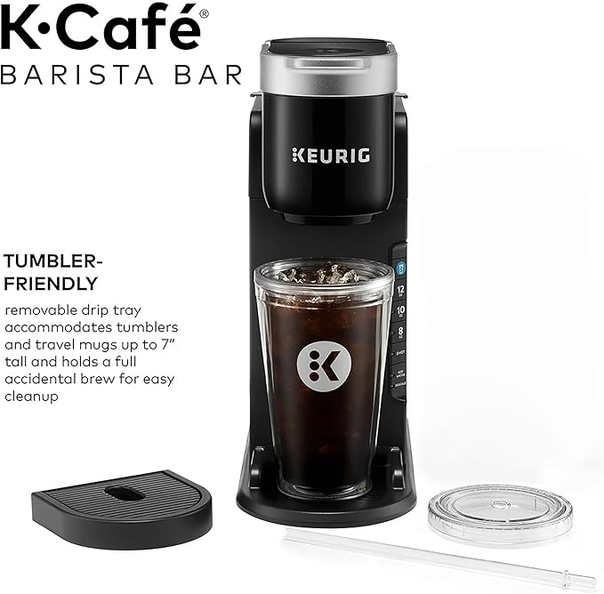Keurig K-Café Barista Bar Single Serve Coffee Maker, with 3 Brew Sizes, Hot and Cold Brew Capabilities, 2oz Coffee Shot Button, Black (Renewed)