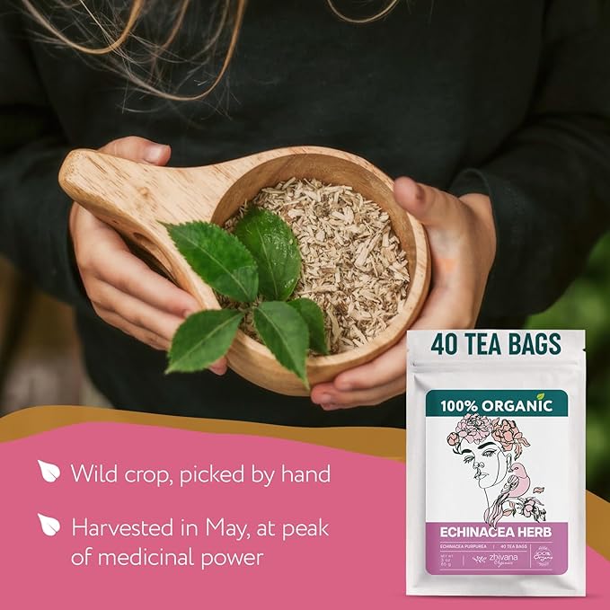 Echinacea Tea Organic (40 Tea Bags) - Medicinal Tea for Seasonal Changes -Natural Immunity Support - Te de Equinacea Organico
