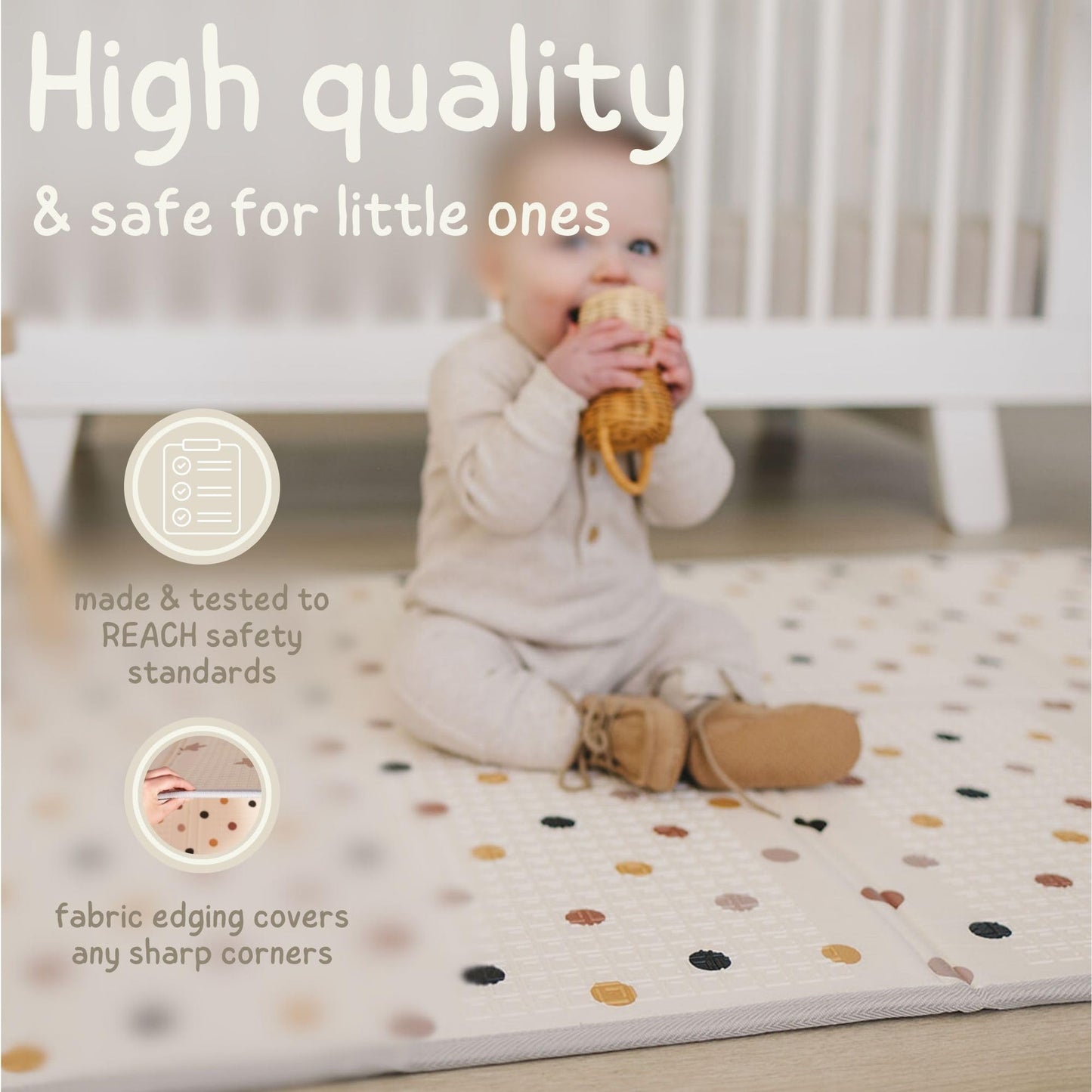 Bubba Bear Baby Play Mat, Thick Foam with Pattern Design, Foldable Waterproof Padded Crawling Mat for Babies (Beige Stars, 79 x 59 Inches)