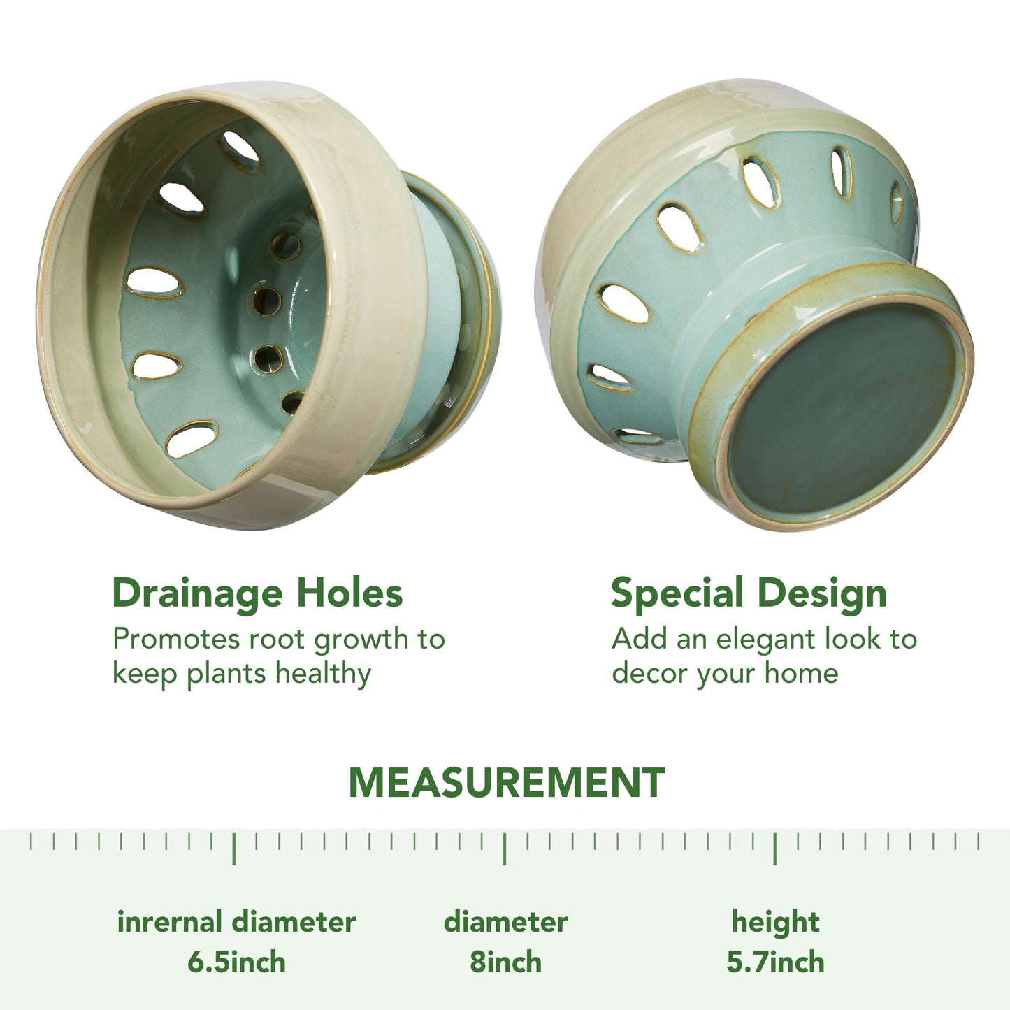 Gepege 6.5 Inch Orchid Pots with Holes for Indoor Plants, Plant Pots with Drainage Hole, Ceramic Planter with Saucers, Indoors Flower Pots