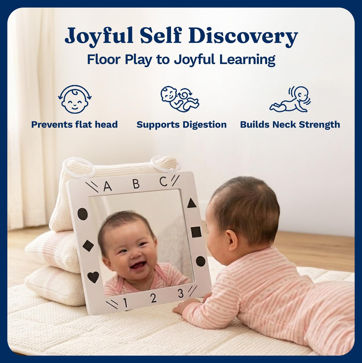Premium Tactile Baby Mirror Toy for Tummy Time & Play, Double-Sided High-Contrast Sensory, Supports Crawling & Vision, Easy Clean, 12”x12” Large Size, Lightweight, Ideal Gift for 0–12 Months Babies