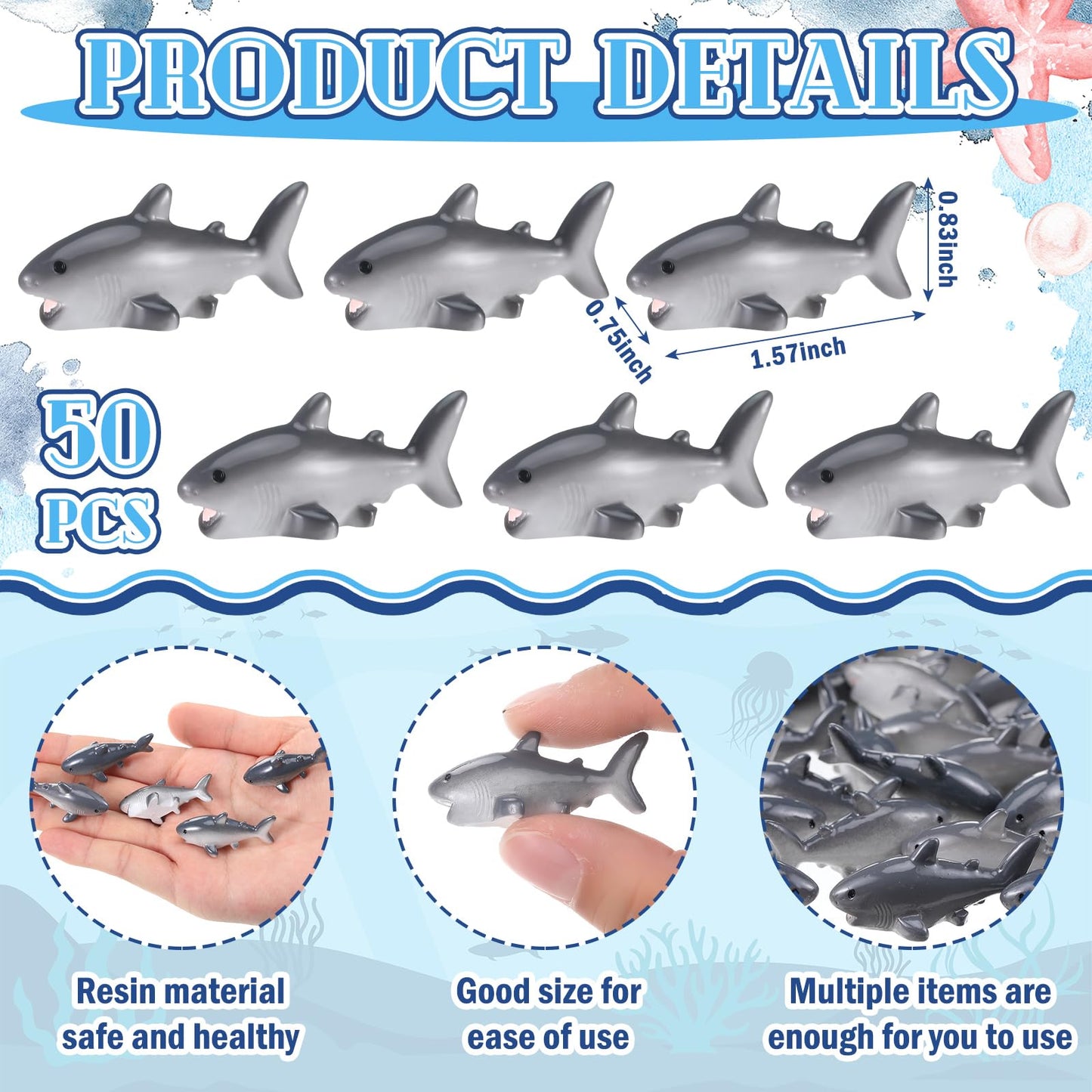 Beeveer 50 Pcs Mini Resin Shark Miniature Figurines Shark DIY Accessories Kit for Fish Tank Decor, Fairy Garden, Succulent Planter, Moss Landscape, and Home Decor