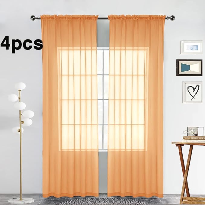 SpaceDresser Beige Sheer Curtains 4 Panels Rod Pocket Semi-Sheer Curtain 72 Inches Long Light Filtering Voile Window Drapes for Bedroom Living Room Kitchen, Each 52W x 72L