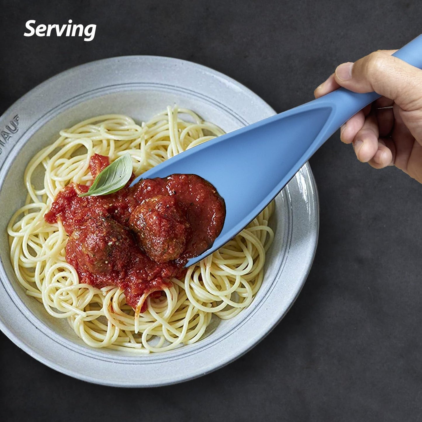 Cooking Spoon for Nonstick Cookwares, VOVOLY Silicone Spoon for Mixing, Scoop, and Scrape,Seamless Design, 12.6'', 2 Pack, Starry Blue