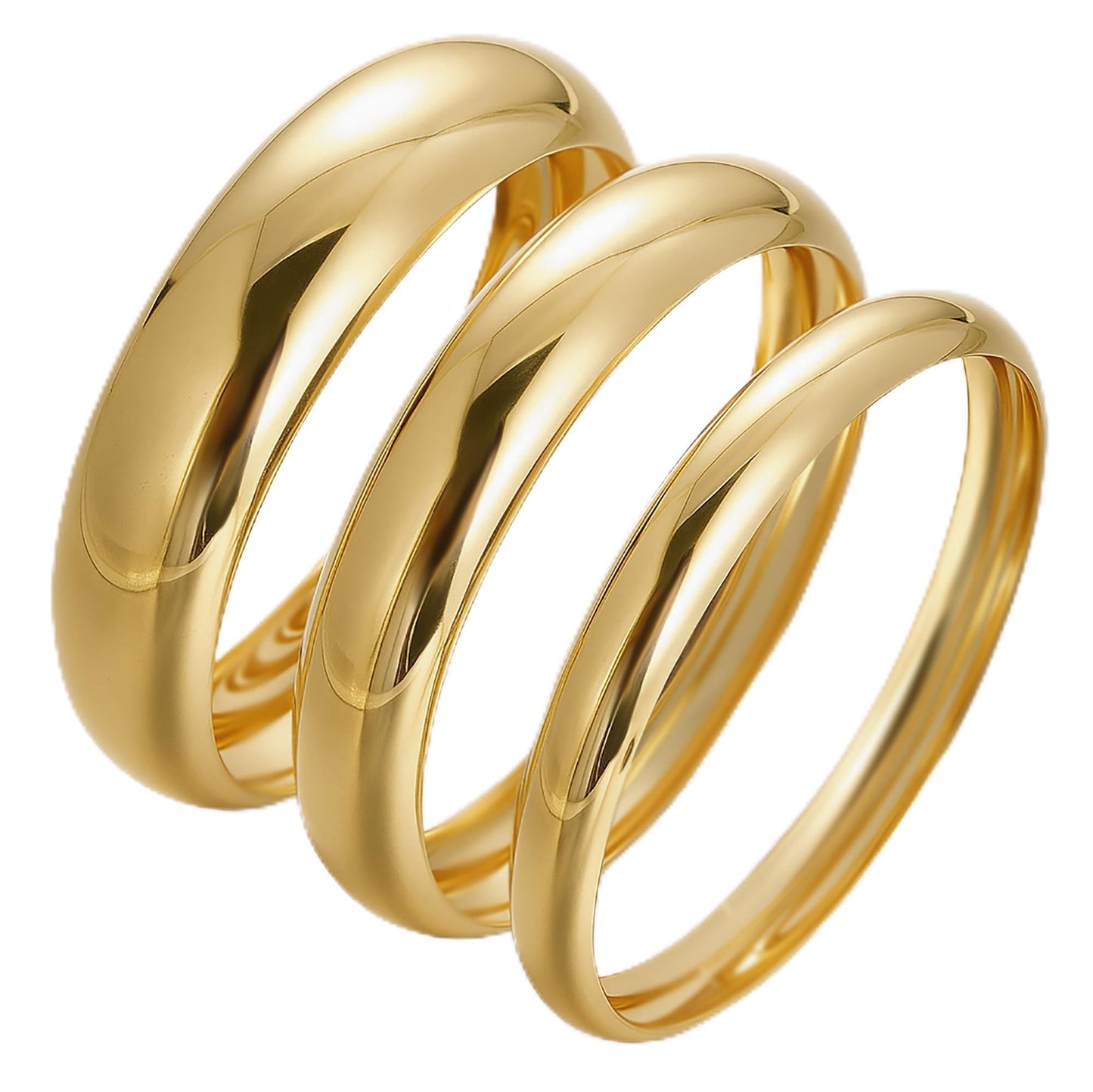 Chunky Gold Bangle Bracelets for Women, Dainty 14k Gold Plated Big Stackable Bangles Set, Trendy Statement Cuff Bracelet Stack Fashion Jewelry Gifts (3 Thick gold bangles)