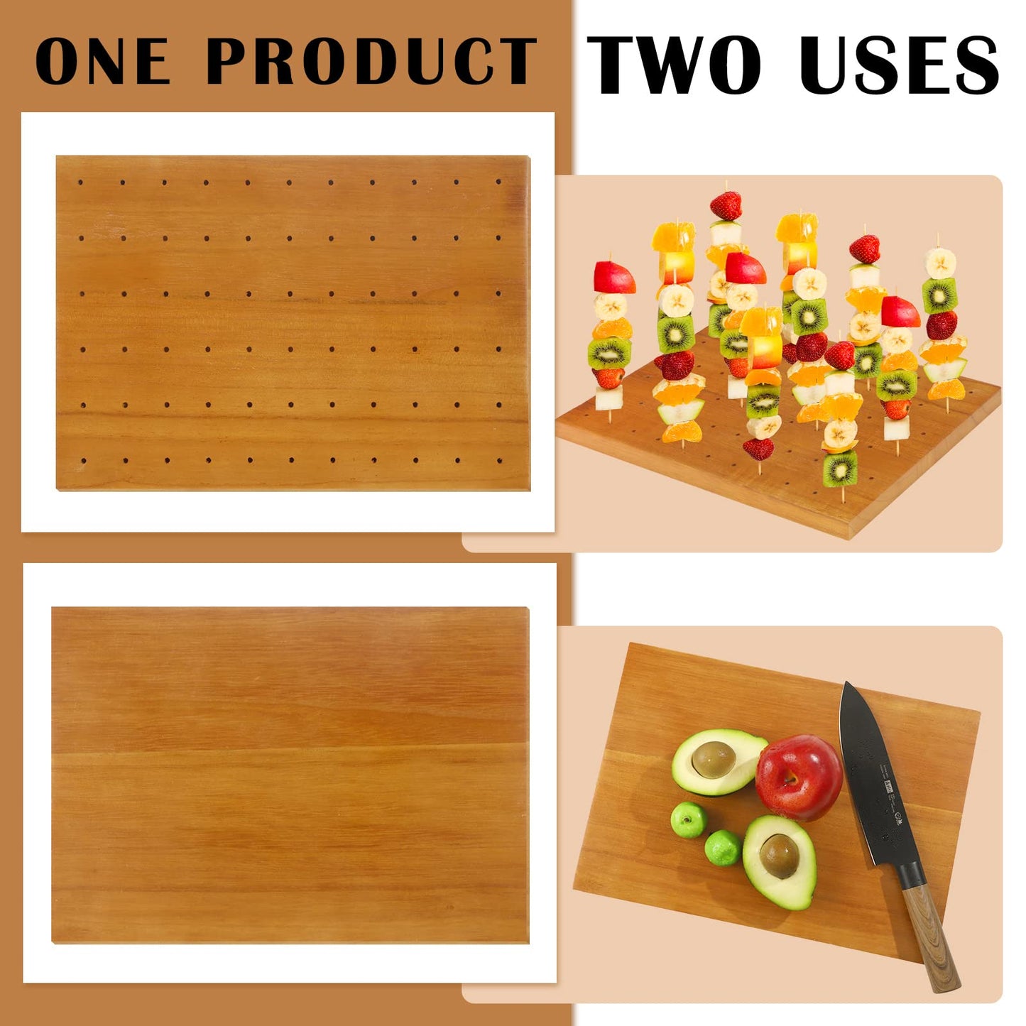 Wooden Food Skewer Holder Pick Stand and Display Holder Catering Appetizer Fruit Skewer Stand Food Display Rectangular Board with Holes for Catering(13.78 x 9.84 Inch,Rectangle Style)
