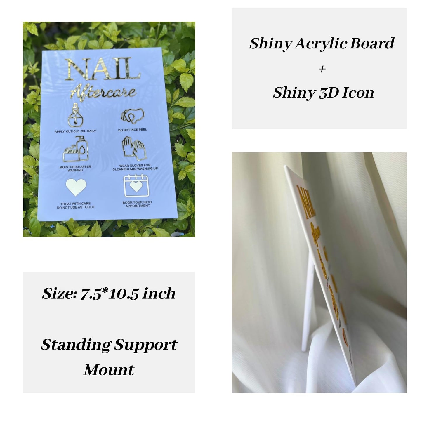 Press On Nails Sizing Kit Card 5x7 inch Nails Aftercare 3D Acrylic Sign Advice for Nail Room Decor