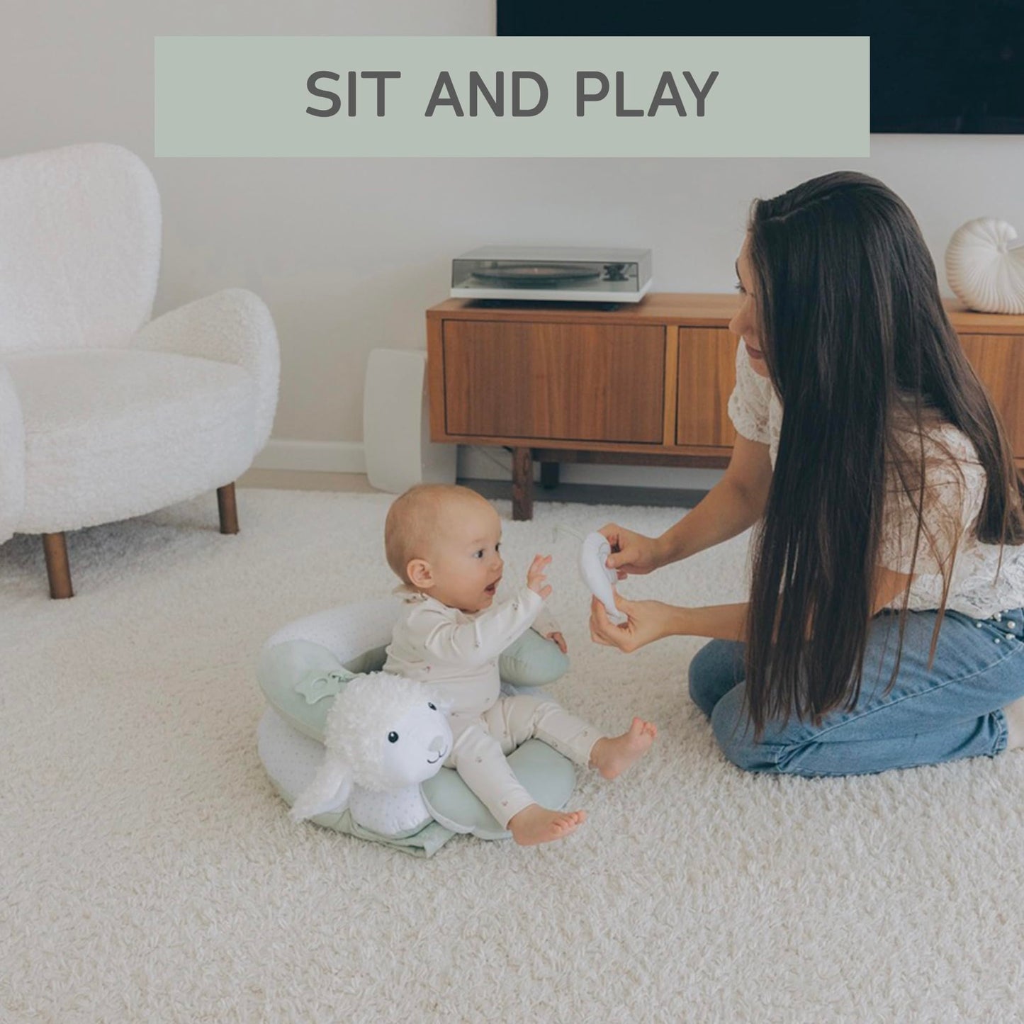 Aila+Aiden 2-in-1 Tummy Time Mat and Seated Support with Sensory Toys – for Newborns and Babies – Includes Detachable Cushion for Supervised Play & Head/Neck Development (Sage)