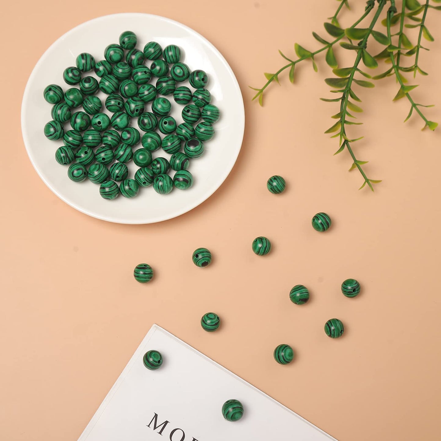 45pcs 8mm Malachite Loose Beads for Jewelry Making, Natural Semi Precious Beads Round Smooth Gemstone Spacer Beads Charms for Necklaces Bracelets