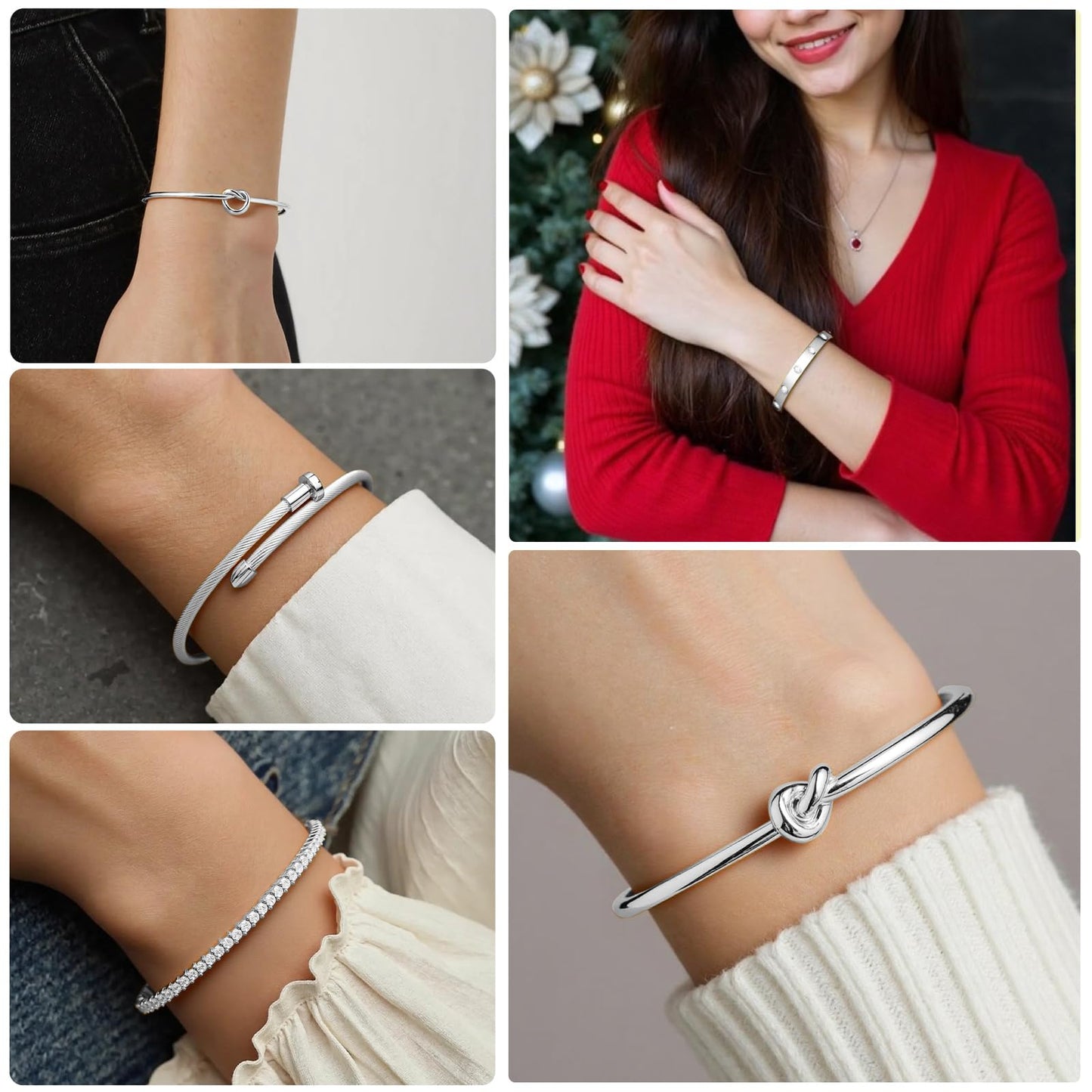 FAFUGA 18 K Silver Plated Love Bangle Bracelet Stack Cuff Jewelry for Women Jewelry Set for Women Gift with Box (style15)