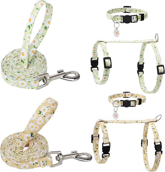 2 Pack Floral Cat Harness and Leash Escape Proof Adjustable Kitten Harness