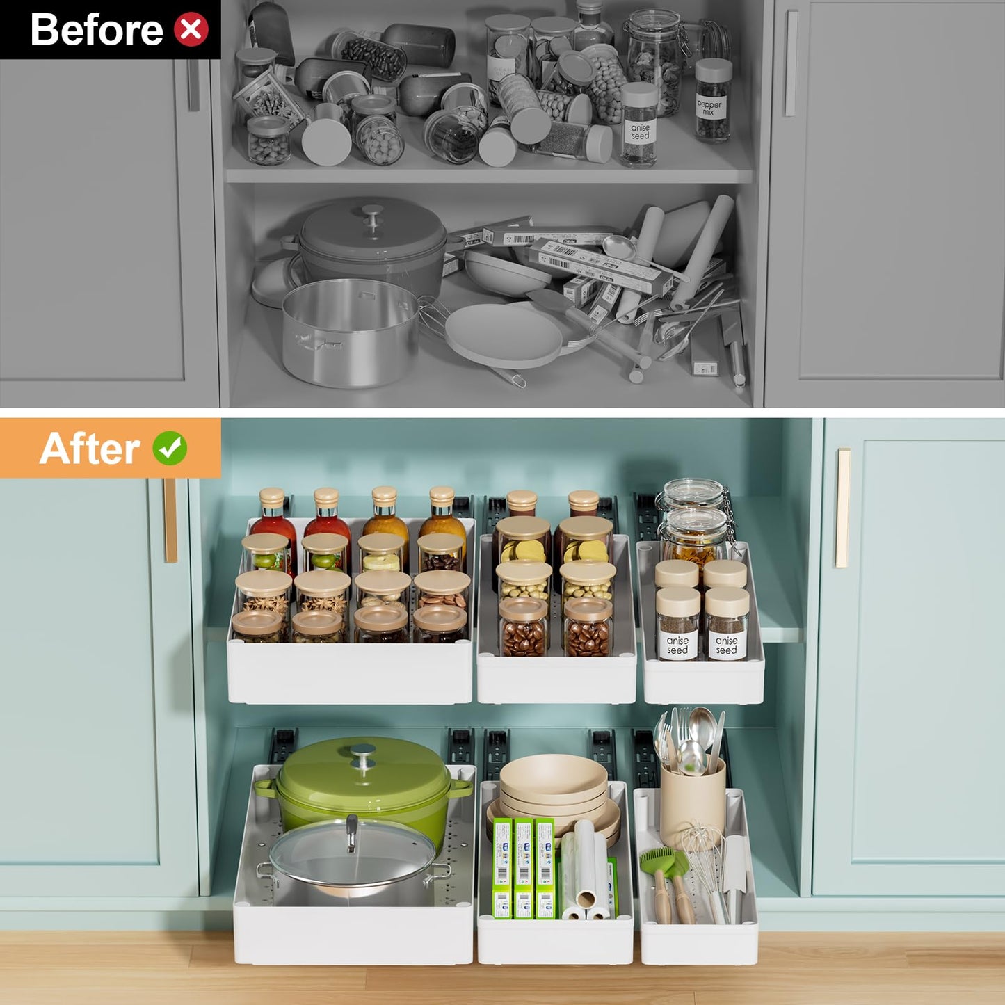 Delamu 3 Pack Pull Out Cabinet Organizer, 15.7"Deep Pull Out Drawers for Cabinets, Slide Out Drawers for Kitchen Cabinets, Bathroom Cabinet Organizer, Pantry (White)