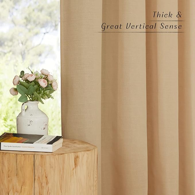 NICETOWN Linen Curtains 96 inches Long for Living Room, Grommet Semi Sheer Drapes Linen Weave Window Treatments Privacy Added with Light Filtering for Bedroom, Burlap, W34 x L96, 2 Panels