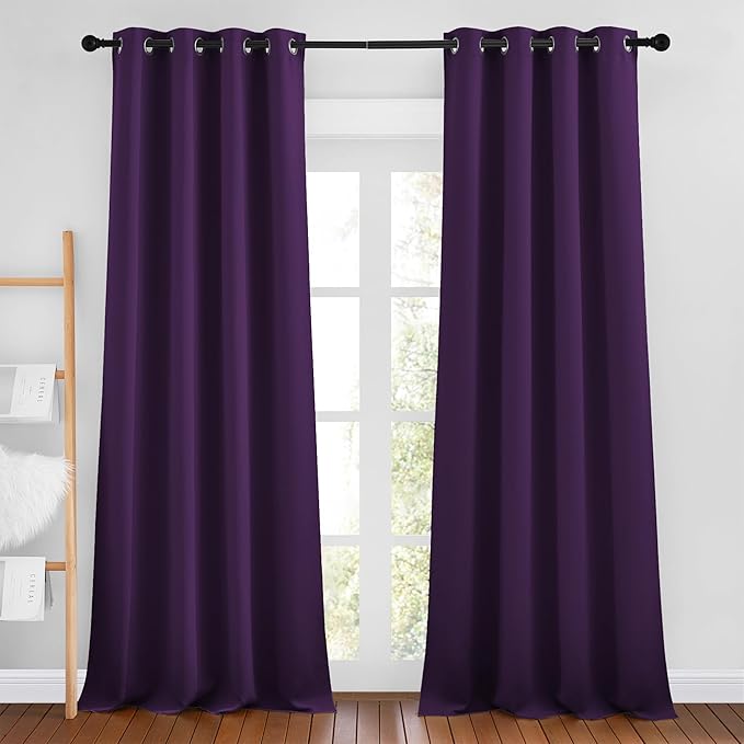NICETOWN Royal Purple Room Darkening Draperies and Curtains - Home Fashion Energy Saving Grommet Top Room Darkening Drape Panels for Bedroom (Set of 2, 46 by 90 Inch, Royal Purple)