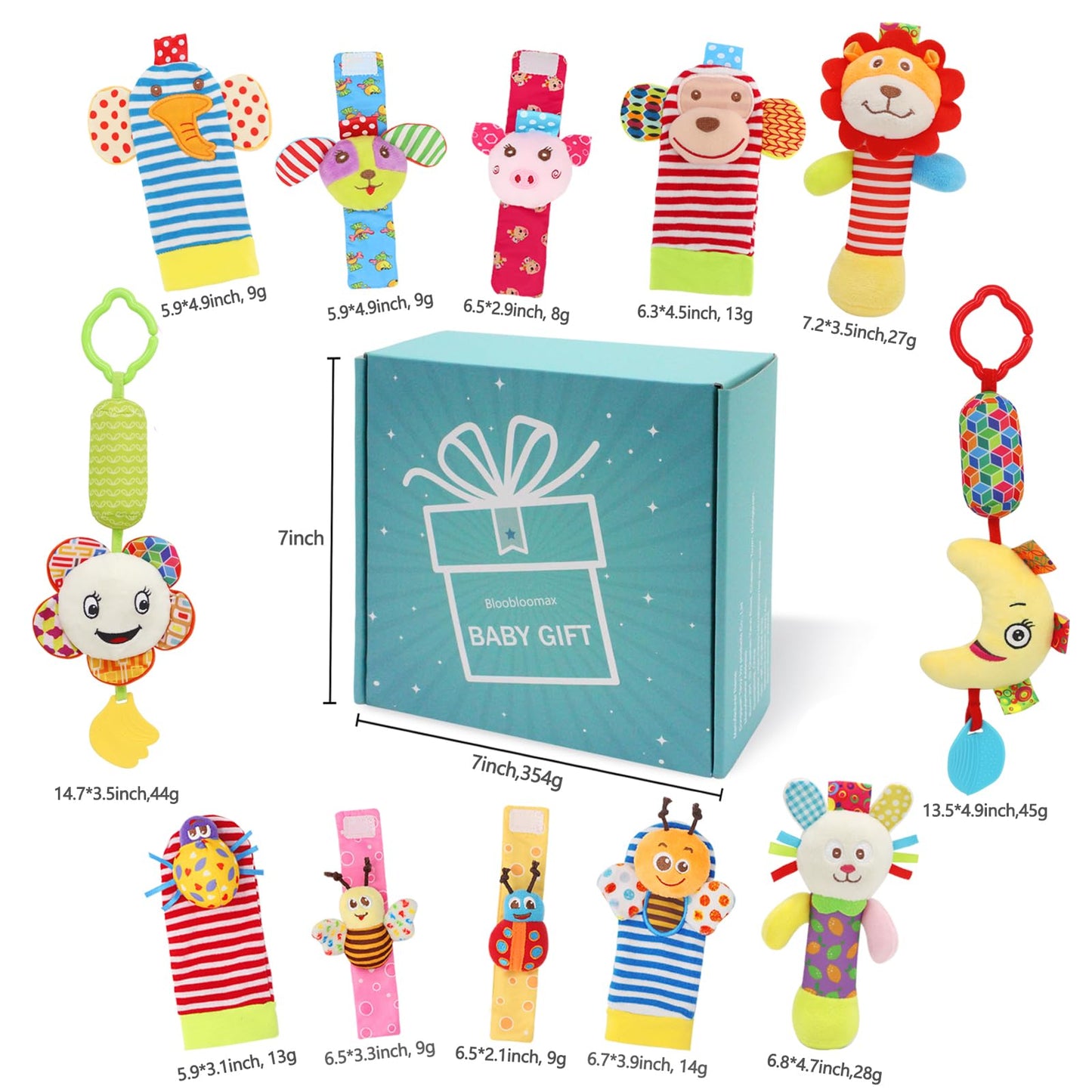 Bloobloomax Wrist and Foot Rattles - Hanging and Hand Bracelet Rattles, Ankle Socks for Newborns and Infants (12pcs)