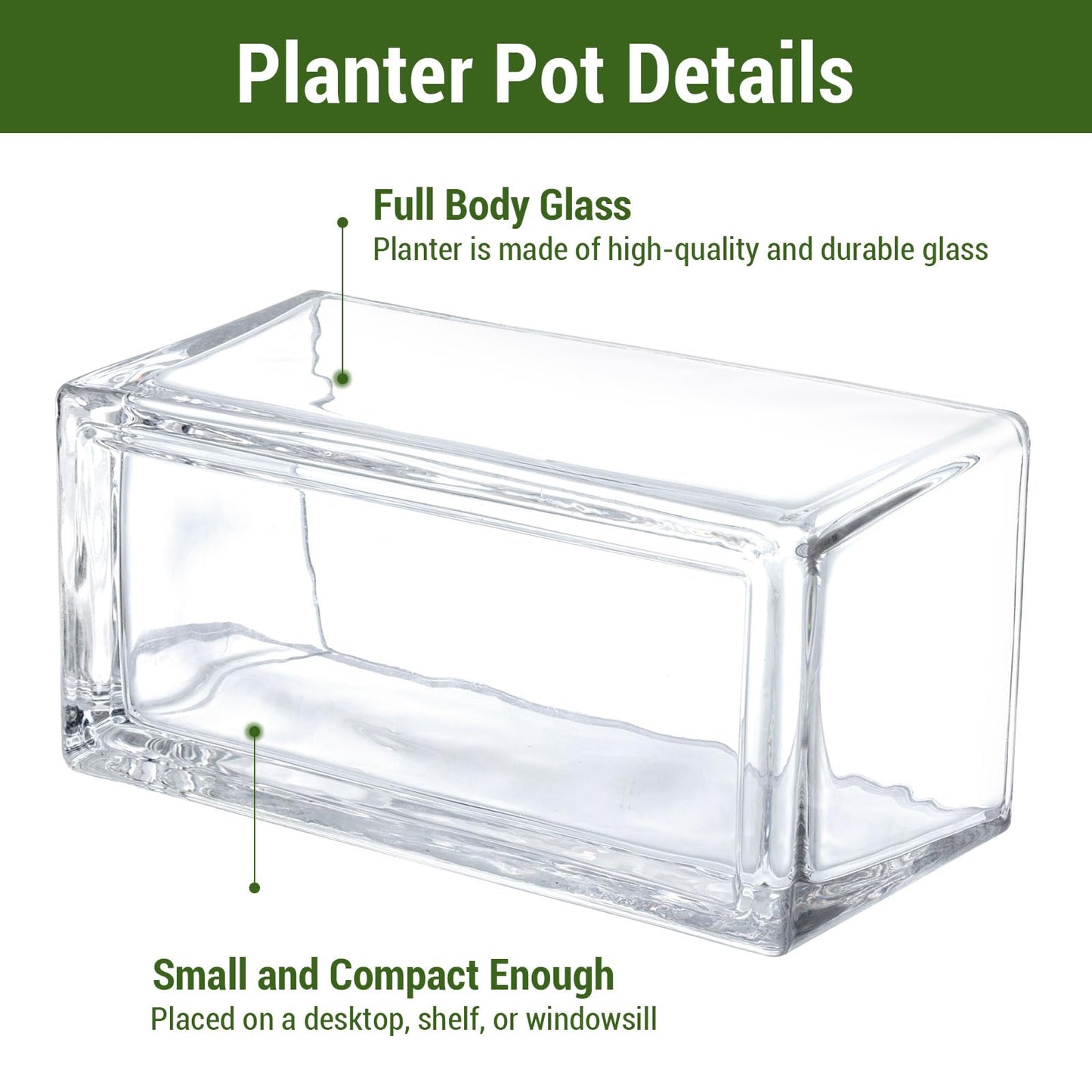 MyGift 7.8 inch Modern Rectangular Glass Vase, Trough Planter, Tabletop Glass Terrarium