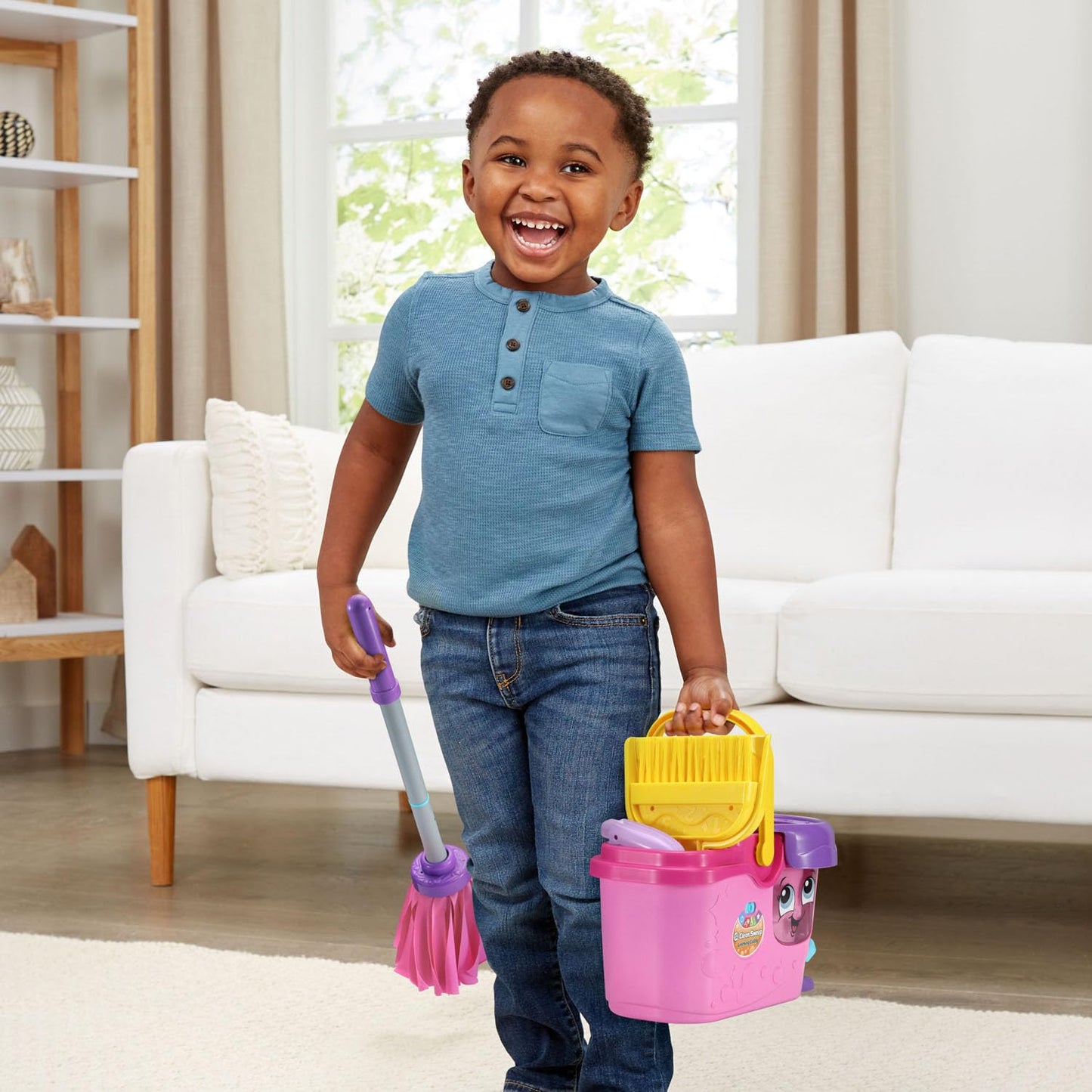 LeapFrog Clean Sweep Learning Caddy, Kids Mop and Broom Cleaning Toy Set for Ages 3-5, Pink