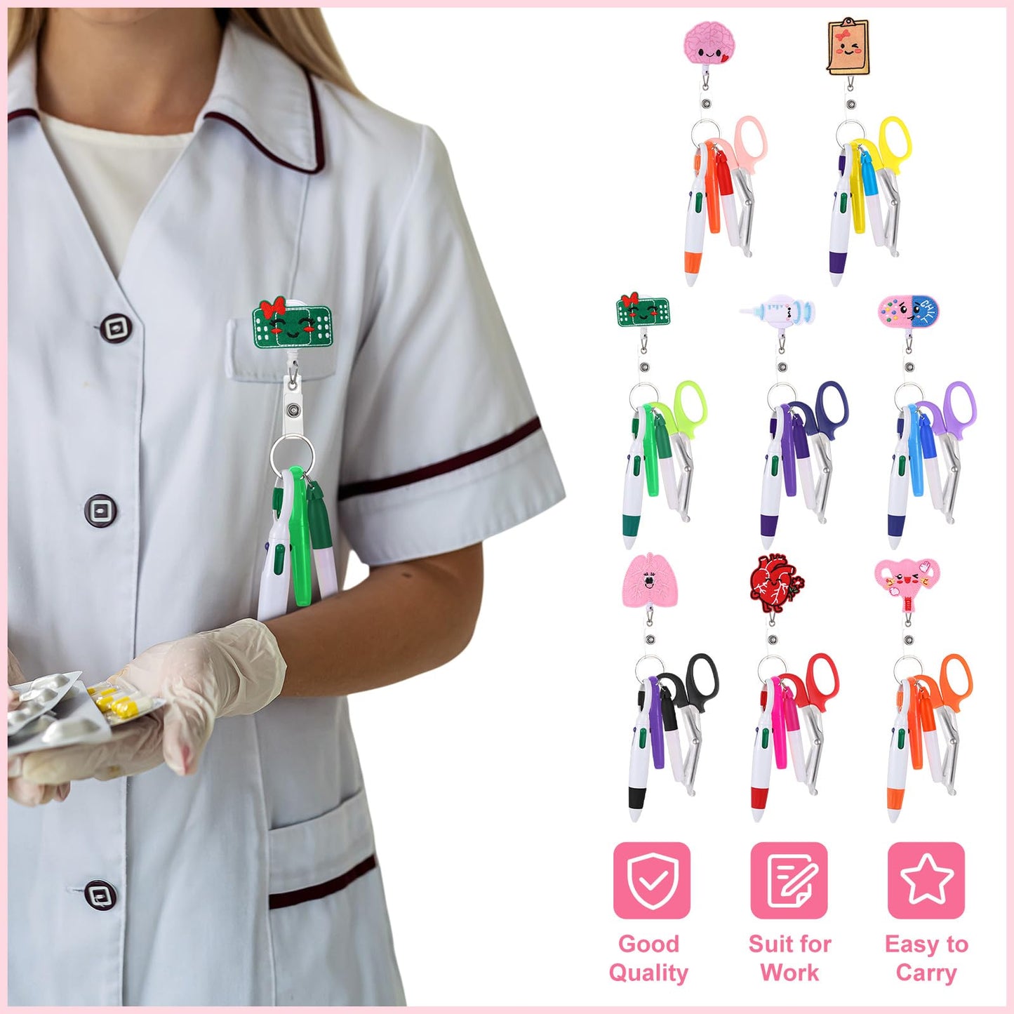 Geiserailie 40 Pcs Nurse Pen Set Nurse Badge Accessories Pen Set Retractable Badge Holder, Flashlight, Marker, Scissor for RN LPN Nursing Students Appreciation Graduation Valentine Gift