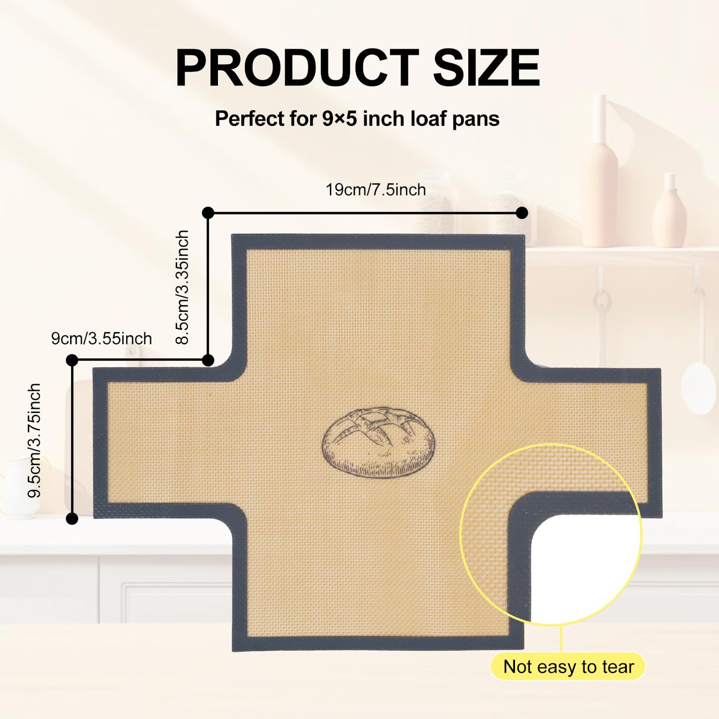 BERBAM 2 Pcs Thickened Silicone Bread loaf pan liners for baking bread 9x5，Silicone Baking Mat for 9x5 Inch Loaf Pan, Nonstick & Reusable, Easy to Clean, High-Temp Resistant (Black and Gray)