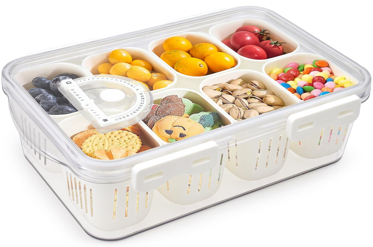 Snackle Box - Divided Serving Tray with Lid - Snackle Box Charcuterie Container with 8 Compartments, Snack Tray for Fruit, Candy, Veggies, Nuts, Cracker, Chips - Perfect for Party, Travel, Picnic