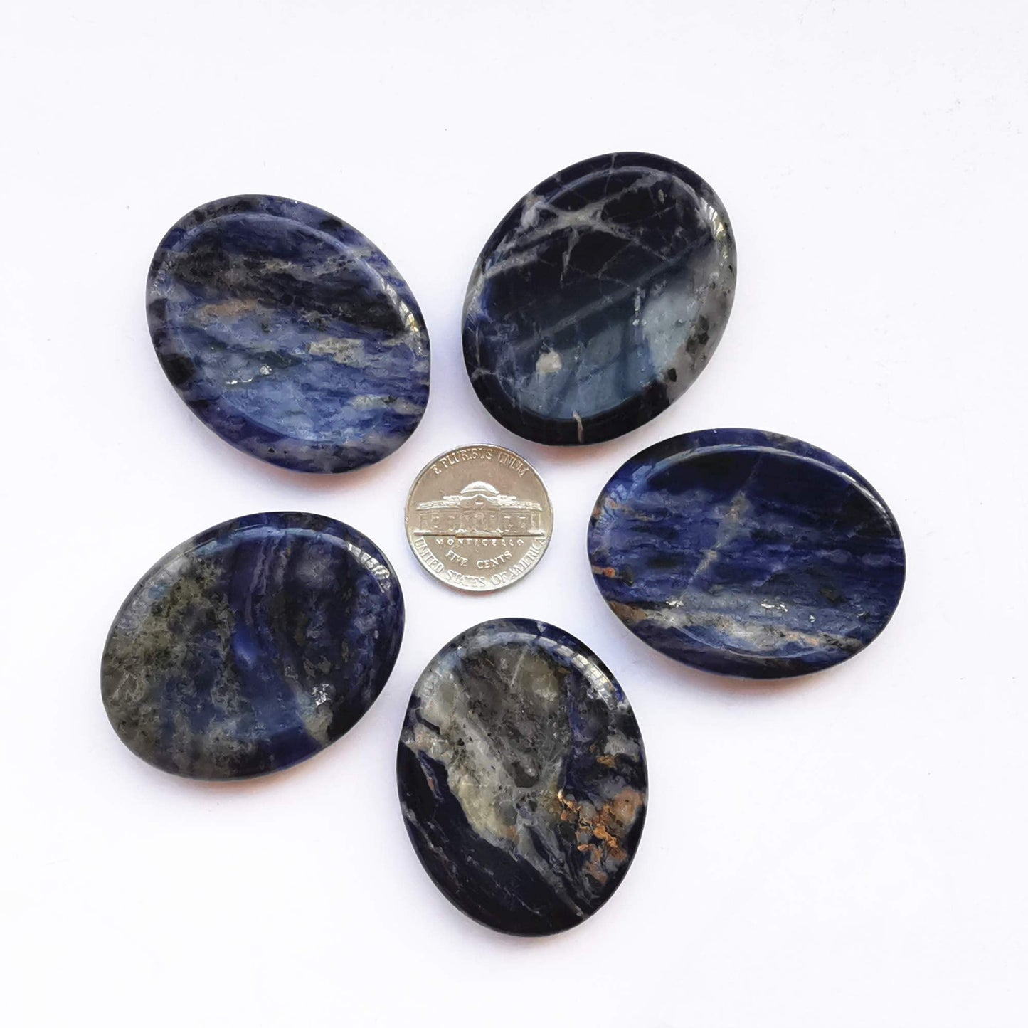 Bacatgem 1 Pcs Natural Sodalite Crystal Thumb Worry Stone,Stress Relax Healing Reiki Crystal Pocket Palm Stones