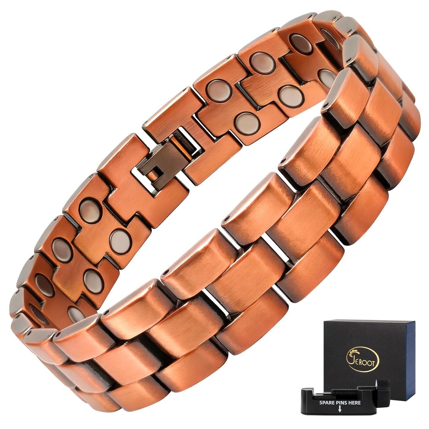 JEROOT Men's 99.99% Pure Copper Magnetic Bracelet, 3500 Gauss Magnets Adjustable with Sizing Tool