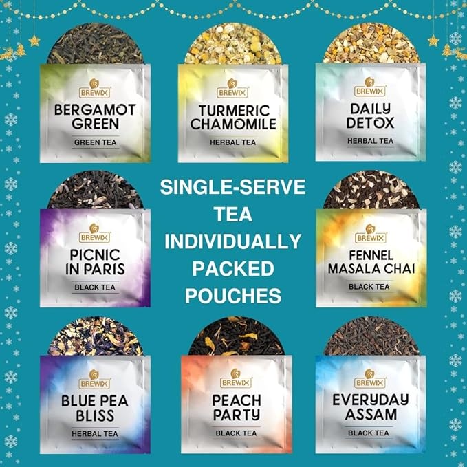 BREWIX, Tea Advent Calendar 2025 | 24 Delightful Black & Green Loose Leaf Teas - Holiday Gift Box | Christmas Advent Calendar 2025 for Adults | Gift Idea for Tea Lovers, Christmas Countdown Set | Holiday Variety Sampler for Tea Lovers