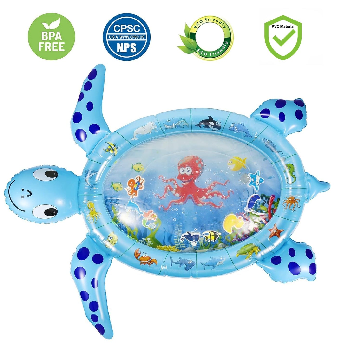 Gebra Sea Turtle Tummy Time Water Mat – Inflatable Baby Play Mat for 3–12 Months Boys & Girls, Sensory Activity Toy & Gift for Visual and Muscle Development