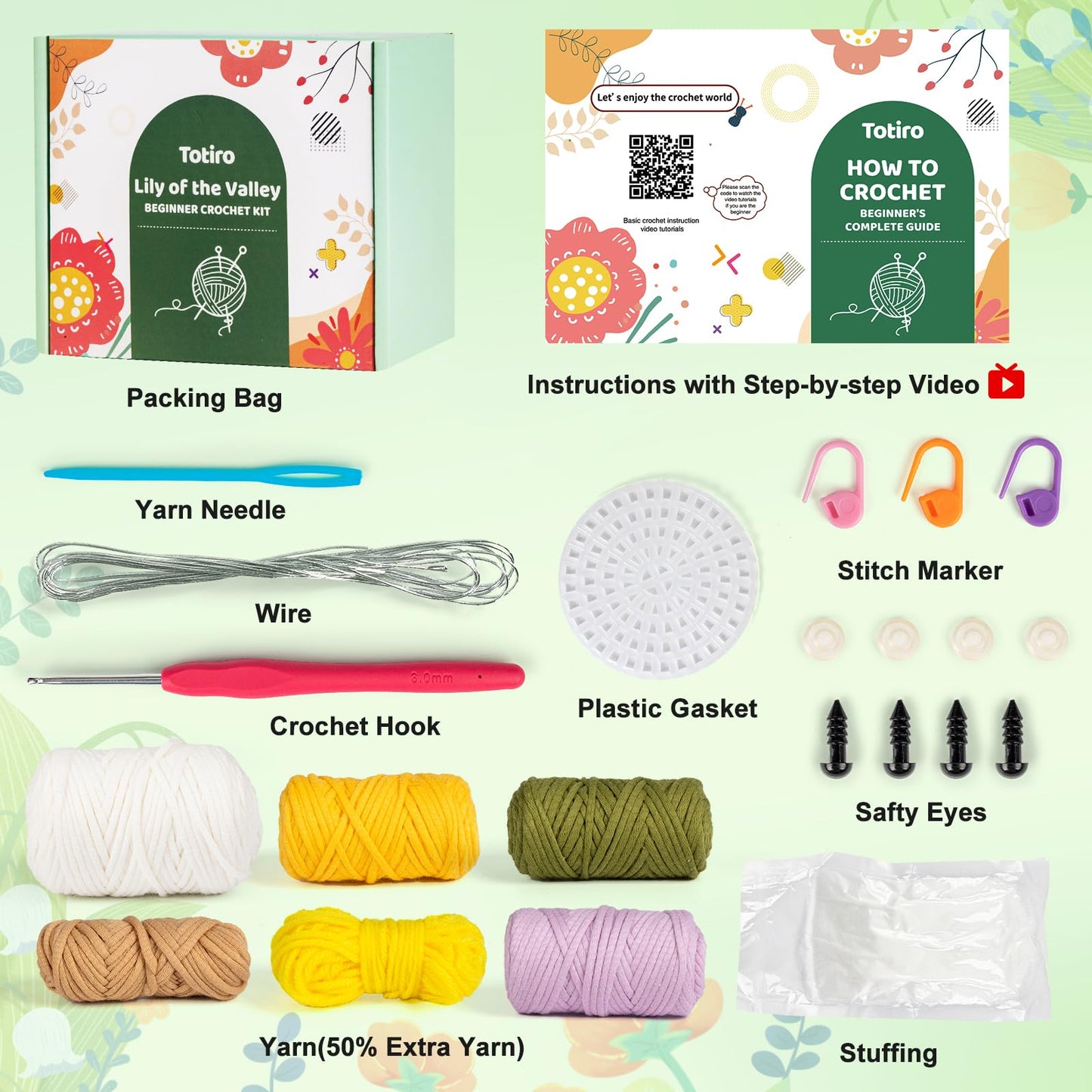 Totiro Crochet Kit for Beginners, Potted Flower Amigurumi Starter Kit, Easy DIY Arts & Craft Set with Step-by-Step Video Tutorials, Crochet Pattern Learning Kit for Teens Adults Birthday Gift