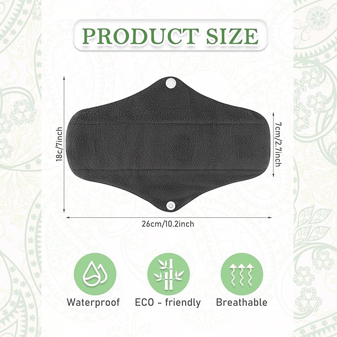 PHOGARY Reusable Menstrual Pad, 7 Packs Washable Overnight Cloth Panty Liners with 1 Wet Bag, Sanitary Pads Wings for Heavy Flow