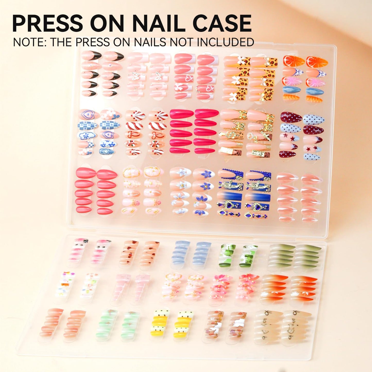 ESUOHYM Nails Storage Box with Stand for Fake Nail,Large Empty Nail Box Case Use for Press On Display & Storage,Nail holder for Painting Practice,Acrylic Nail Display Stand for Design Home