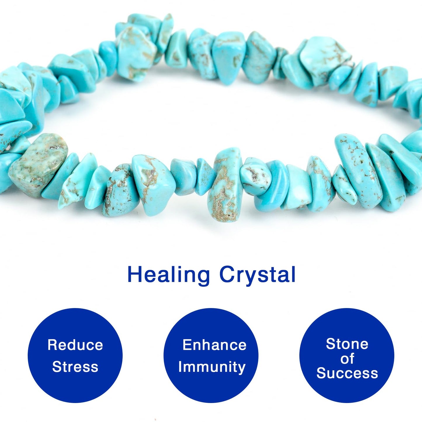 Herxion Turquoise Bracelet for Women & Men- Natural Raw Beads Protection Bracelets, Irregular Chips Stretch Healing Crystals Anxiety Relief Jewelry for Boost Confidence & Courage