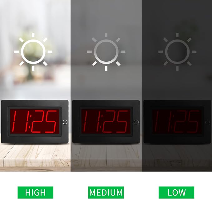 Alarm Clock,3" LED,3-level Brightness,Battery Operated,Wall-mount/Table-top