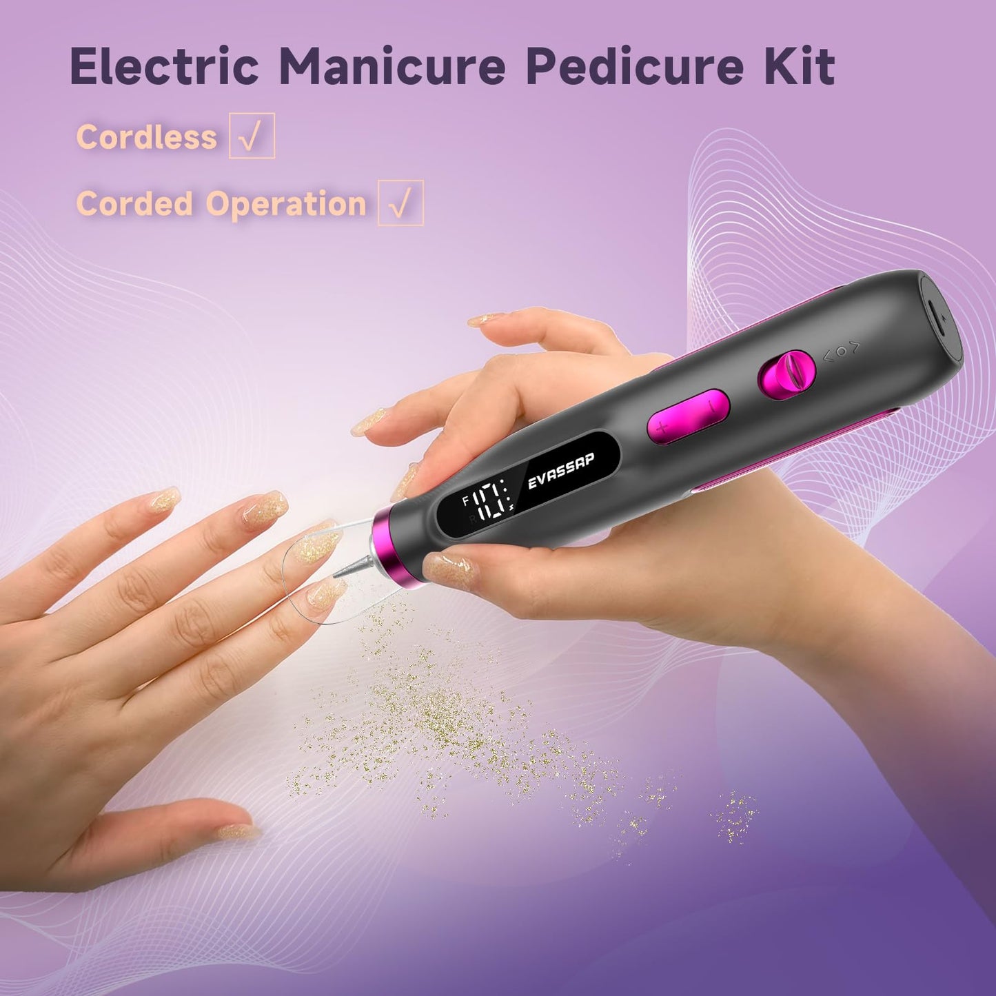 Professional Nail Drill,Electric Nail File kit for Acrylic Gel Nails,Electric Manicure and Pedicure Tools,10 Speeds Nail Care Gift for Trimmer,Grinder,Buffer(Black)