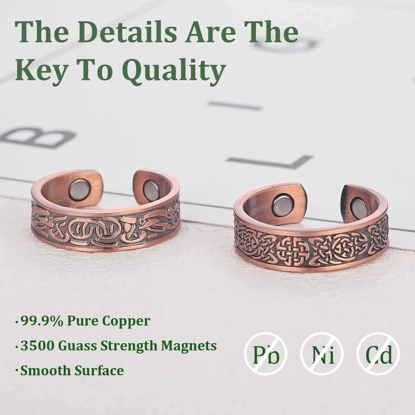 Fashtour 2pcs Copper Magnetic for Men, 99.99% Solid Pure Copper, 3500 Gauss #9, Classic Retro Style, Adjustable Cuff