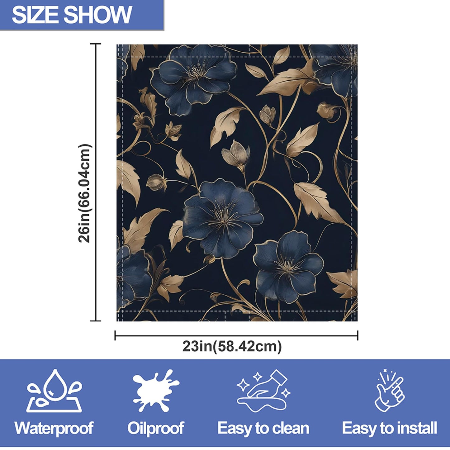 Black Flowers Dishwasher Magnet Cover,Front Dishwasher Cover Decoration Reusable Decorative Magnetic Cover for Home Kitcen Appliance 23x26 Inch