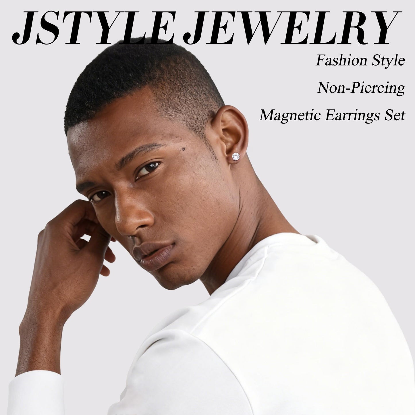 Jstyle 2 Pairs Stainless Steel Magnetic Stud Earrings for Men Women Non-piercing CZ Hypoallergenic 5-8MM
