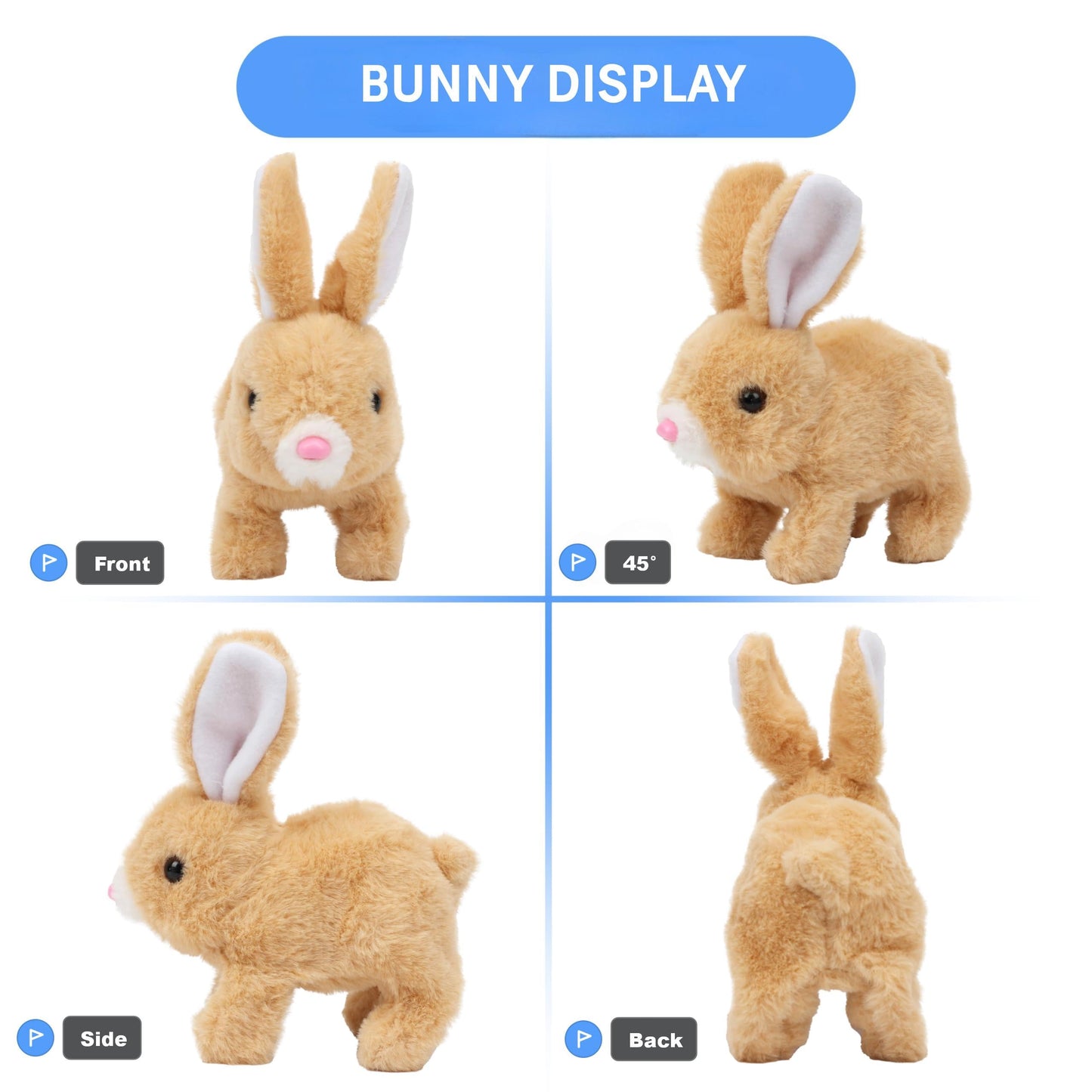UVAAKZ Bunny Stuffed Animal Plush, Interactive Electronic Pet Hopping Bunny Toy, Realistic Stuffed Bunny Rabbit for Kids (#Brown)