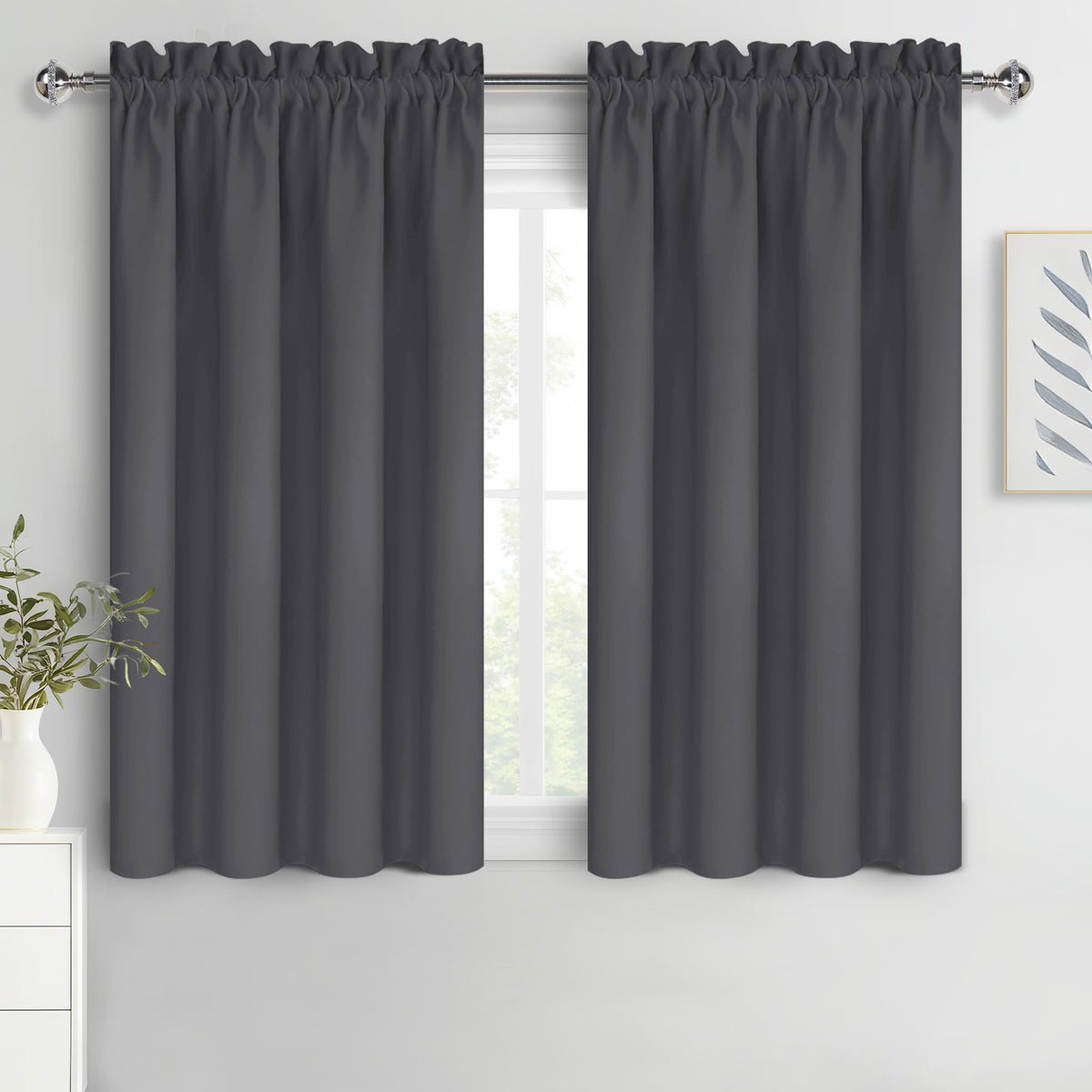 Blackout Curtains for Bedroom 52 x 54 Inch Long Dark Grey 2 Panels (2 Count)