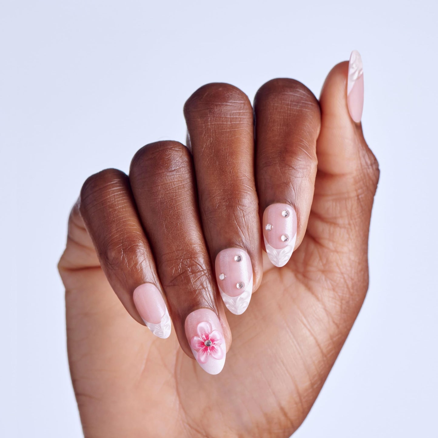 Kiss Impress No Glue Mani Press On Nails, Design, 'Couture-geous', Pink, Medium Size, Almond Shape, Includes 30 Nails, Prep Pad, Instructions Sheet, 1 Manicure Stick, 1 Mini File