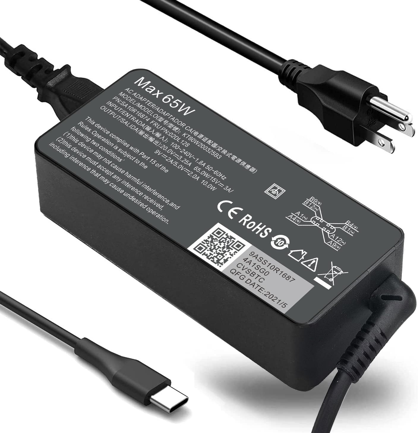 Fepprry 65W USB C Laptop Charger Compatible with Lenovo Thinkpad/Yoga/Chromebook, ADLX65YDC2A Replacement for Lenovo Laptop Charger