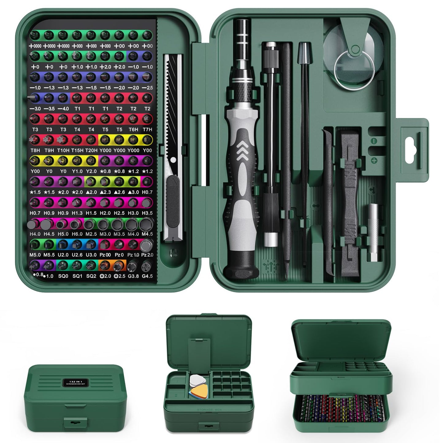 YOYSUN Mini Precision Screwdriver Set with Color-coded Identification, 132 in 1 Micro Magnetic Repair Tool Kits with Storage Box, 108 Bits,Small Manual Screw Driver Toolkits for iPhone/Mac/iPad/Table