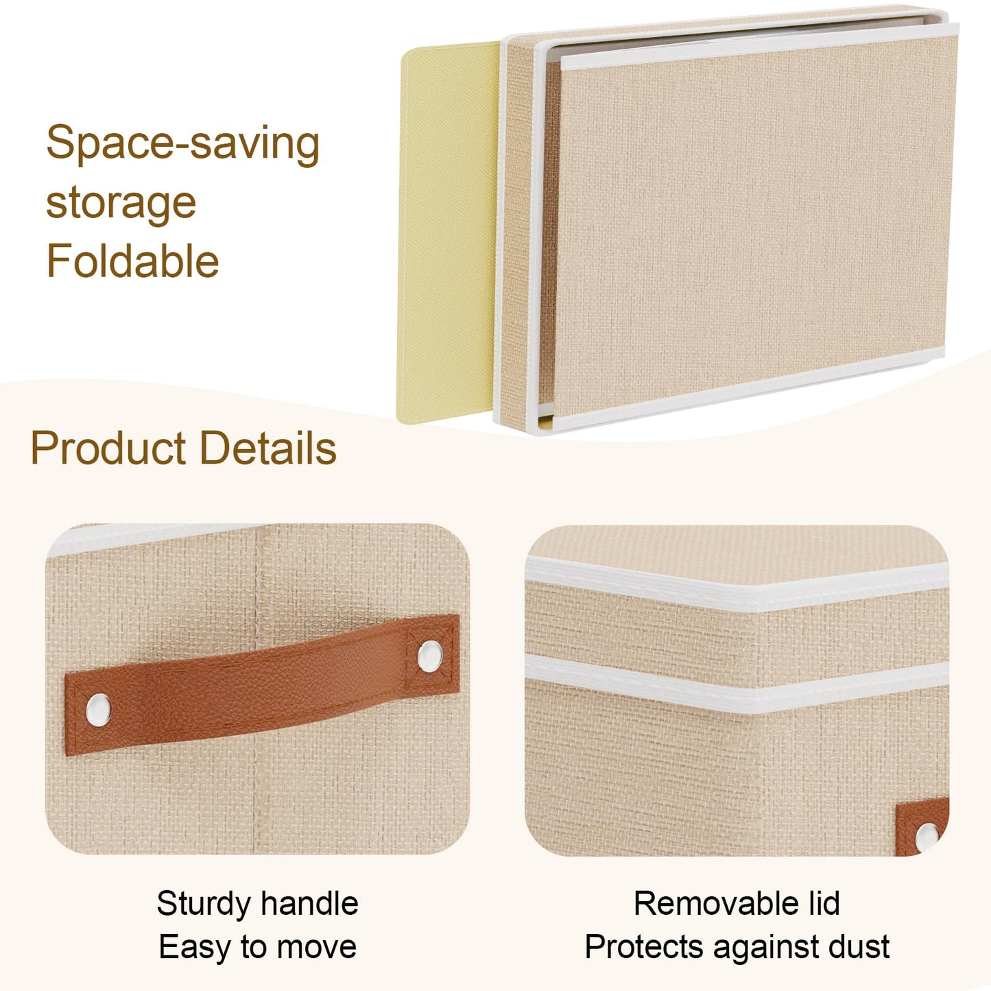 YheenLf Storage Boxes with Lids, 10.2×7.8×6.7 Inch Storage Baskets, Closet Organizers for Shelves Organizing with Handles, Beige, 5-Pack