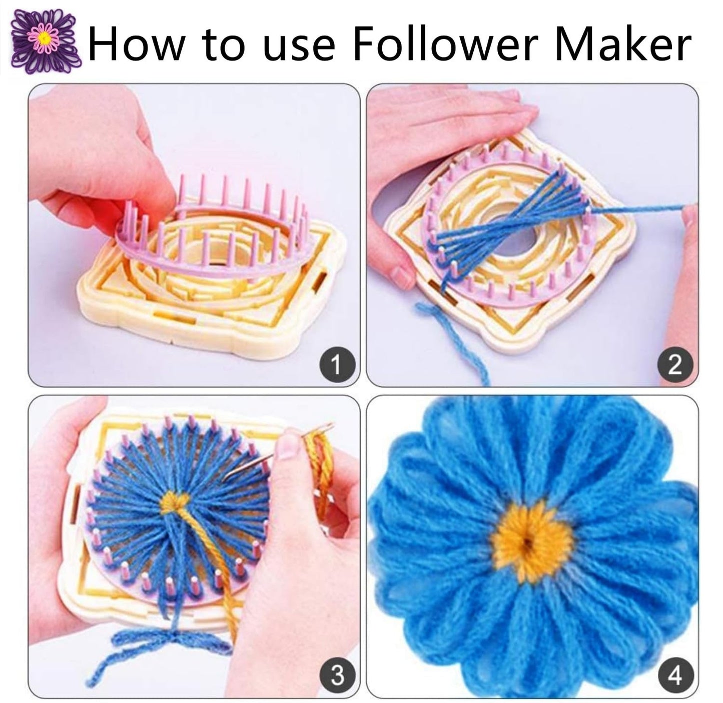 Ayasee Weaving Loom Kit, Flower Knitting Loom Kit, Frame Looms, Knitting Wool, Round/Square Knitting Looms Craft Kit Multi Color (Flower Maker + Pom Maker + Yarn)