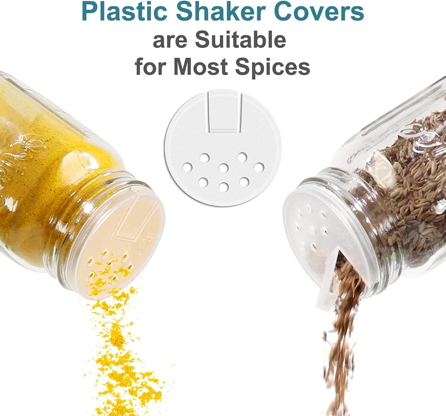 CycleMore 30 Pack 4oz Glass Mason Spice Jars, Round Spice Containers with Silver Metal Caps and Pour/Sift Shaker Lids-80pcs Labels,1 Silicone Collapsible Funnel,1 Brush and 1pcs Pen Included